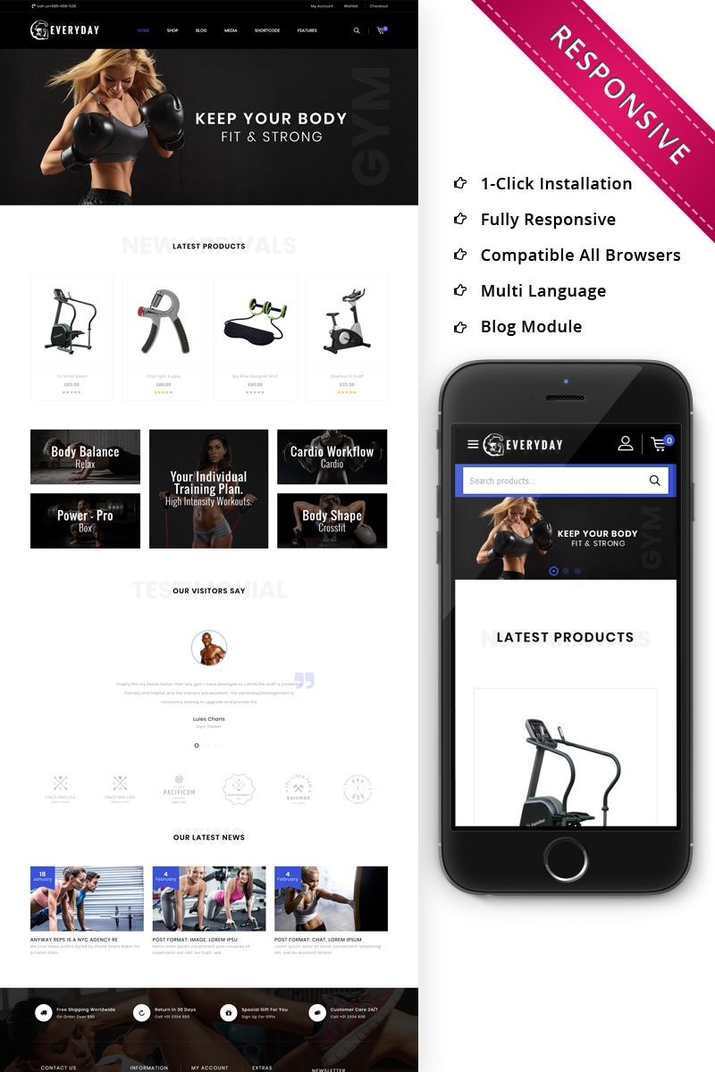 Everyday - Интернет-магазин The Gym. WooCommerce тема. Артикул 82399