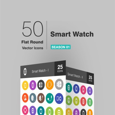 50 Smart Watch Flat Round. Набор иконок. Артикул 93841