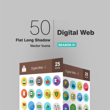 50 Digital Web Flat Длинная тень. Набор иконок. Артикул 93935