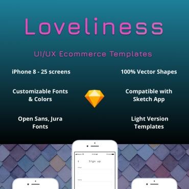 Loveliness - Набор для электронной коммерции UI / UX Light Version для iPhone 8. Шаблон эскиза. Артикул 86966