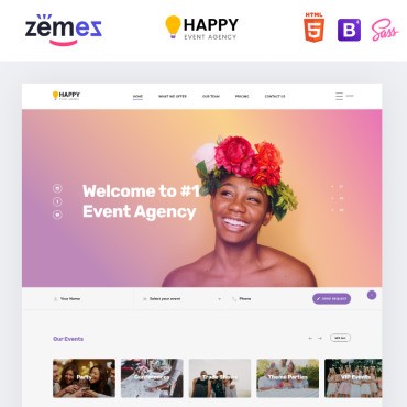 Happy - Event Agency HTML.  Landing Page.  86221