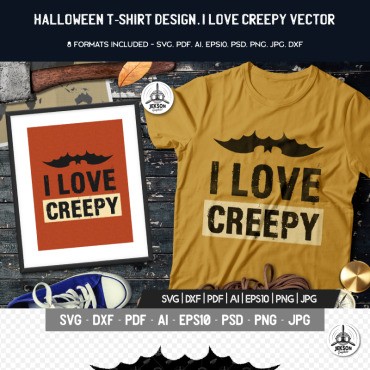 Я люблю жуткий Хэллоуин. Шаблон для дизайна футболки. Артикул 88468