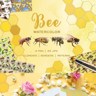 Bee Watercolor Png. .  77946