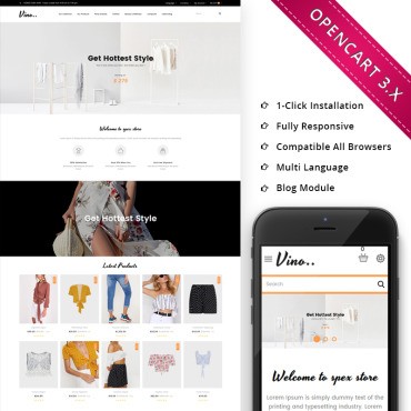Vino Fashion Store - Адаптивный. OpenCart шаблон. Артикул 71175