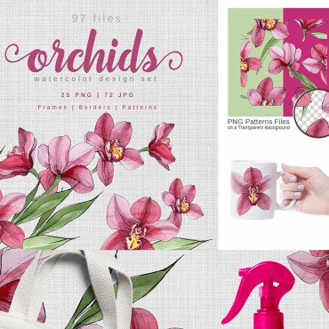 Акварель "Розовые орхидеи". Иллюстрация. Артикул 76566