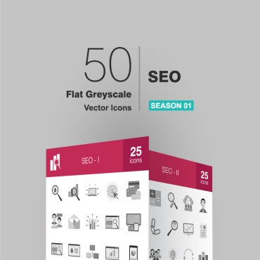 50 SEO Flat Greyscale.  .  93583
