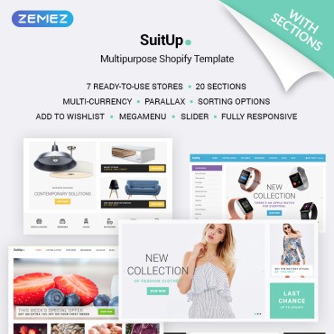 SuitUP - многофункциональный интернет-магазин. Shopify шаблон. Артикул 70679