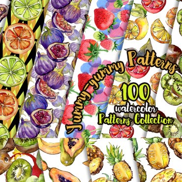 Вкуснятина - Вкусные 100 фруктовых узоров JPG Акварельный набор. Иллюстрация. Артикул 71591