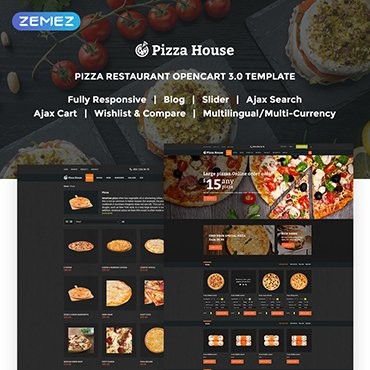 Pizza House - Пиццерия с системой онлайн-заказов. OpenCart шаблон. Артикул 62294