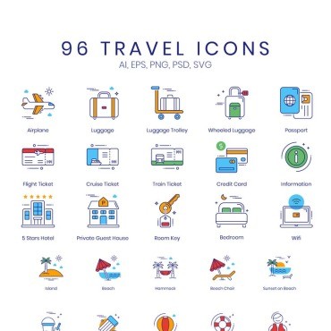 96 Travel Icons - Hazel Series.  .  89524