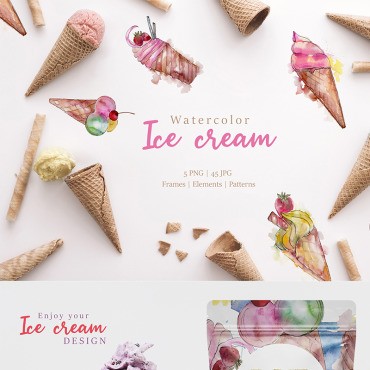 Ice - Cream Watercolor Png. .  76541