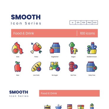 100 Food _ Drinks Icons - Smooth Series.  .  91353