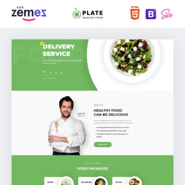 Plate - Здоровая пища, одна страница, чистый HTML. Шаблон Landing Page. Артикул 76237