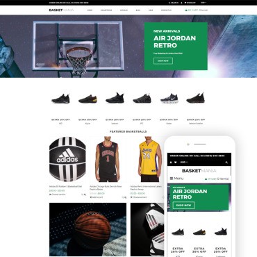 Basketmania - баскетбольная многостраничная чистка. Shopify шаблон. Артикул 77629