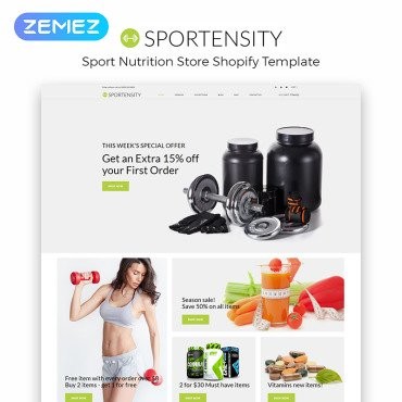 Sportensity - Спортивный магазин eCommerce Clean. Shopify шаблон. Артикул 84009
