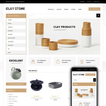 Clay - Магазин домашнего декора. OpenCart шаблон. Артикул 73749