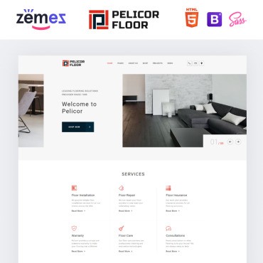 Pelicor Floor - Услуги по полам, многостраничный HTML5. Шаблон веб сайта. Артикул 82723
