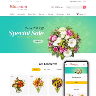 Blossom - Магазин цветов и подарков. PrestaShop тема. Артикул 79534