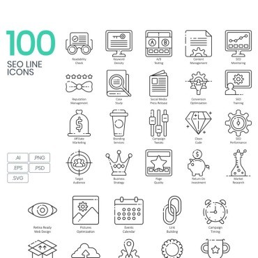 100 SEO Line Icons.  .  91343