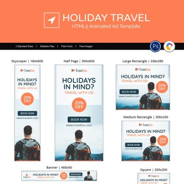 Тур и Путешествия | Holiday Travel Ad. Анимированный баннер. Артикул 73533
