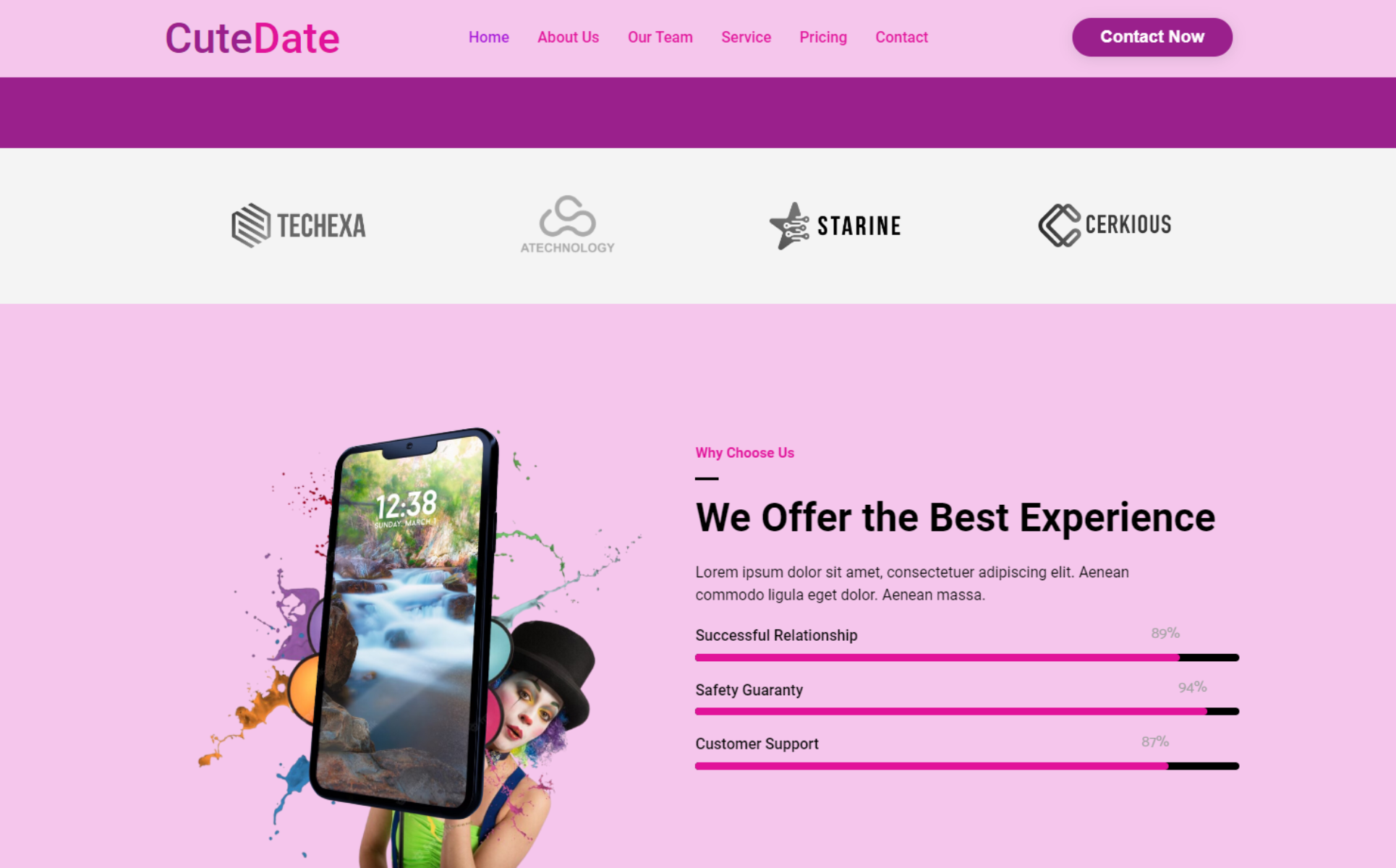 Тема WordPress для портфолио знакомств и целевой страницы Cute-Date