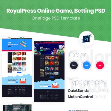 Сайт онлайн-ставок RoyalPress для онлайн-игр. PSD шаблон. Артикул 70064