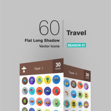 60 Travel Flat Long Shadow. Набор иконок. Артикул 93003