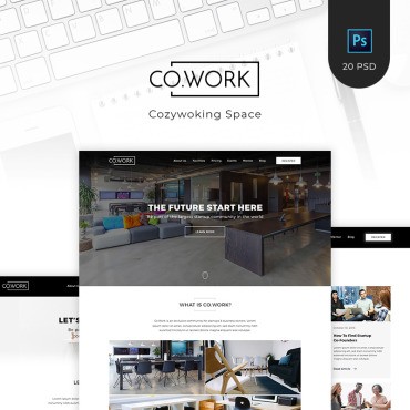 CoWork - Open Office & Creative Space. PSD шаблон. Артикул 90998