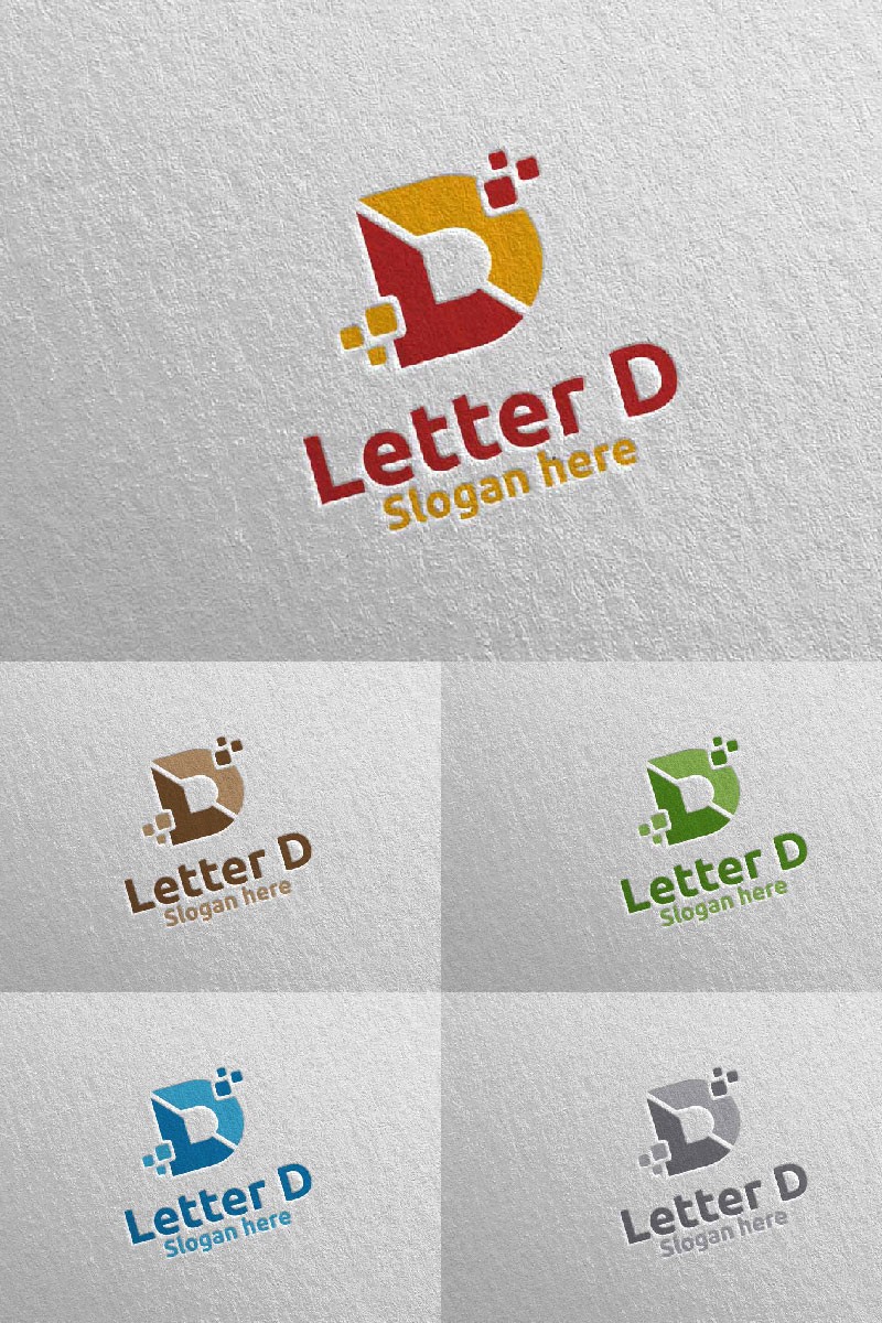 Digital Letter D Design 11. Шаблон логотипа. Артикул 97359