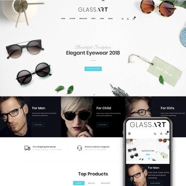 GlassArt - магазин солнцезащитных очков. OpenCart шаблон. Артикул 76547