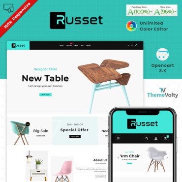 Russet - Магазин мебели для дома. OpenCart шаблон. Артикул 90116