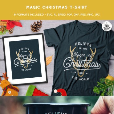 Верь в волшебство Рождества. Шаблон для дизайна футболки. Артикул 89027