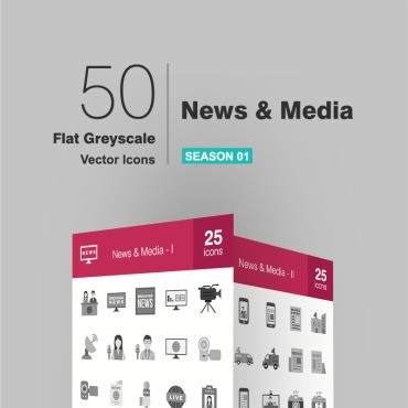 50 News & Media Flat Greyscale.  .  91745