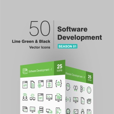 50 Линия разработки программного обеспечения Green & Black. Набор иконок. Артикул 92822