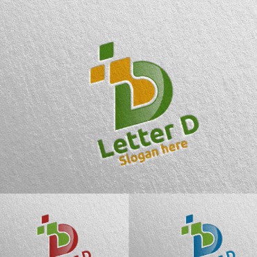 Цифровая буква D, дизайн 2. Шаблон логотипа. Артикул 97354