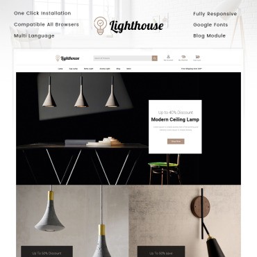 LightHouse - Магазин освещения. PrestaShop тема. Артикул 97207