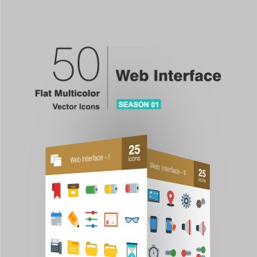 50 Веб-интерфейс Плоский многоцветный. Набор иконок. Артикул 93899