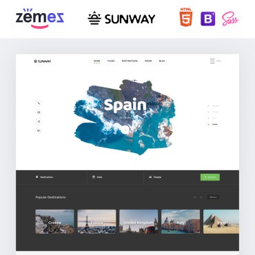 Sunway - туристическое агентство многоцелевого HTML. Шаблон веб сайта. Артикул 74092