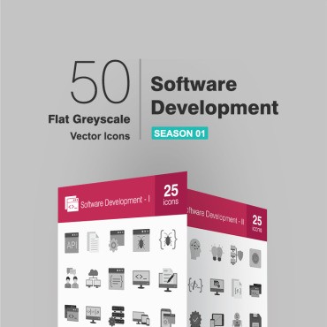 50 Разработка программного обеспечения Flat Greyscale. Набор иконок. Артикул 93002