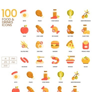 100 Food _ Drinks Icons - Caramel Series.  .  91355