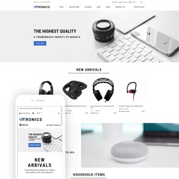 ETRONIX - магазин электроники, готовый к использованию минималистичный. Shopify шаблон. Артикул 76382