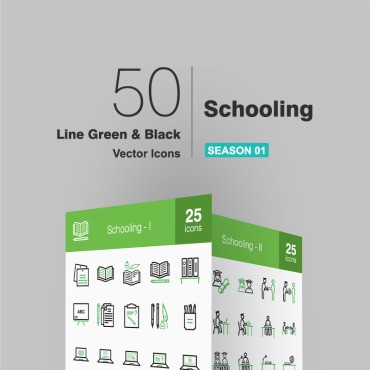 50 Школьная линия Green & Black. Набор иконок. Артикул 92406