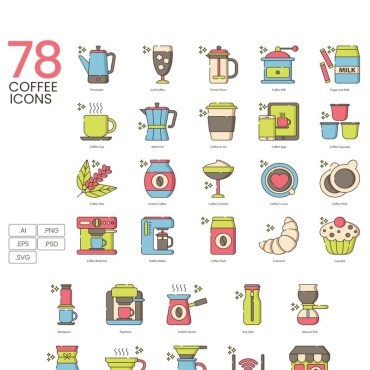 78 Coffee Icons - Hazel Series.  .  89858