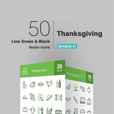 50 линия благодарения, зелено-черная. Набор иконок. Артикул 90941