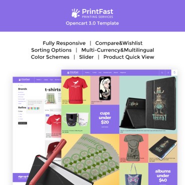 Print Fast - Простые услуги печати. OpenCart шаблон. Артикул 67435