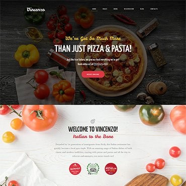 Винченцо - Ресторан с вкусной пиццей, адаптивный. WordPress  шаблон. Артикул 63633