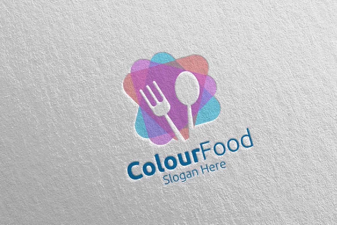 Цветная еда для ресторана или кафе 66. Шаблон логотипа. Артикул 95741