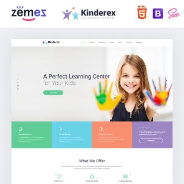 Kinderex - Детский учебный центр Clean HTML5. Шаблон Landing Page. Артикул 78185