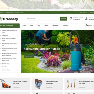 Магазин садовых инструментов Grassery. WooCommerce тема. Артикул 106457