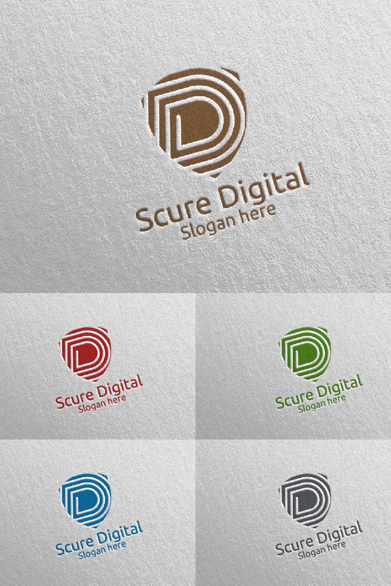 Безопасное цифровое письмо D для цифрового маркетинга 78. Шаблон логотипа. Артикул 97328